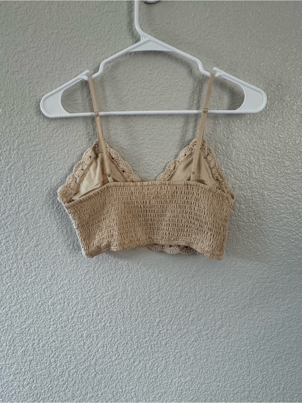Boho Crochet Bralette Crop Top Beige Size M Festival Coastal BOG Collective EUC - Picture 4 of 8